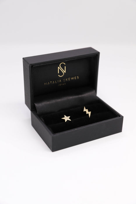 Aros estrella y rayo en oro amarillo 18K y diamantes