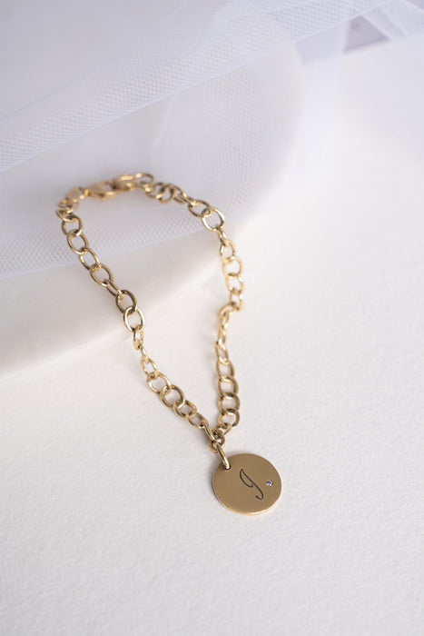Céline - Pulsera con medalla inicial y diamante - Tamaño 12 mm