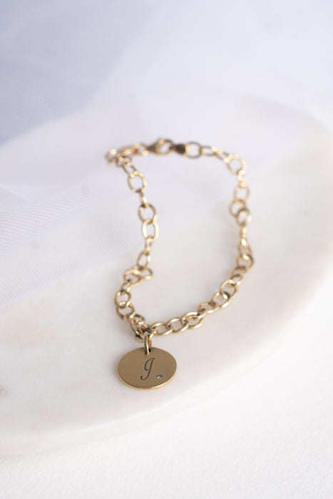 Céline - Pulsera con medalla inicial y diamante - Tamaño 12 mm