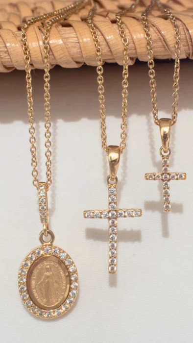 Cadena con cruz tamaño 14 mm en oro amarillo 18K y circones