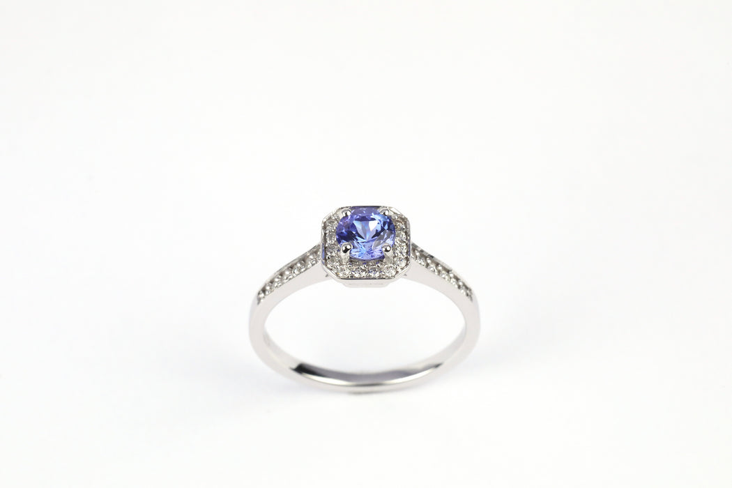 Anillo en platino, zafiro y diamantes 0.52 cts